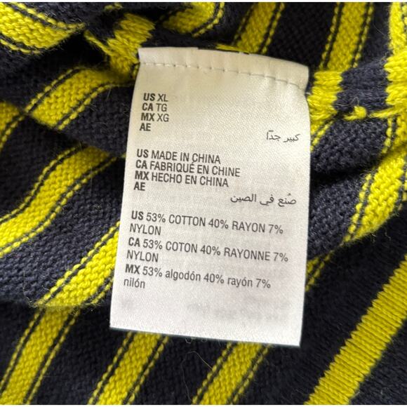 Women’s Style & Co Striped Navy Yellow Hoodie Long Sleeves Front Pocket FLAW - Picture 6 of 9